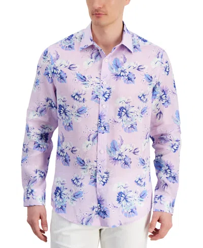 Club Room Men's Noche Floral-print Long-sleeve Linen Shirt, Created For Macy's In Lavender Bouq