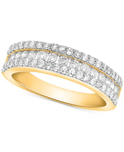 Forever Grown Diamonds Lab-created Diamond Three-row Band (3/4 Ct. T.w.) In Sterling Silver Or 14k Gold-plated Sterling Sil In Gold-plated Sterling Silver