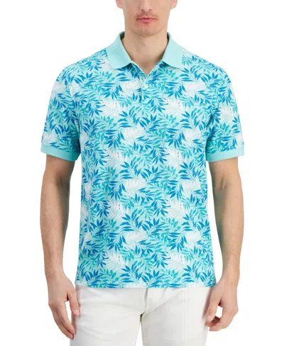 Club Room Men's Dello Textured Short Sleeve Leaf-print Performance Polo Shirt, Created For Macy's In Sprint Mint