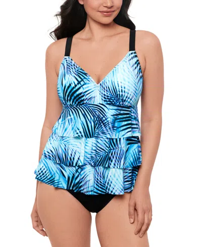 Swim Solutions Women's Leaf It Alone Tiered Fauxkini One-piece Swimsuit, Created For Macy's In Navy Multi