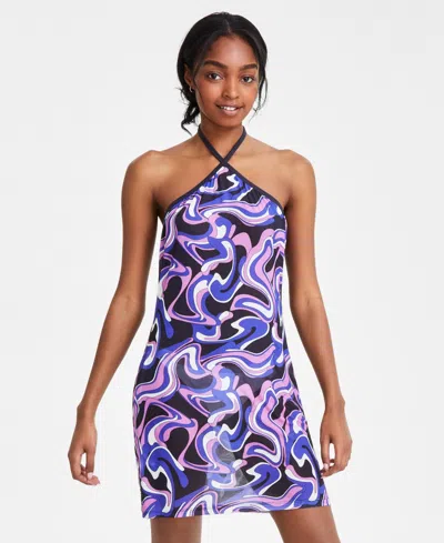 Miken Juniors' High-neck Sleeveless Swim Cover-up, Created For Macy's In Black Violet