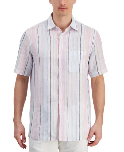 Club Room Men's Dart Striped Short-sleeve Linen Shirt, Created For Macy's In Peony Cupcake