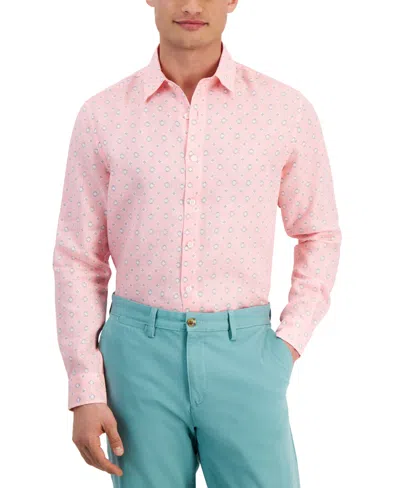 Club Room Men's Quincy Medallion-print Linen Shirt, Created For Macy's In Pink Streak