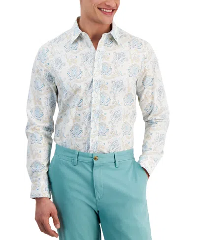 Club Room Men's Folara Paisley-print Refined Cotton Shirt, Created For Macy's In Bright White