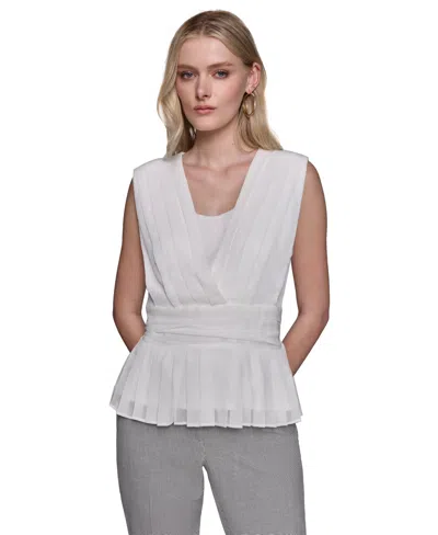 Karl Lagerfeld Women's Pleated Peplum Sleeveless Top In Soft White