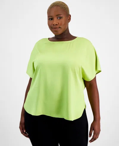 Anne Klein Plus Size Boat-neck Short-sleeve Blouse, Created For Macy's In Sprout