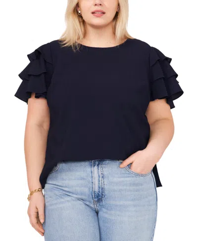 Vince Camuto Plus Size Crewneck Tiered Ruffle Sleeve Top In Classic Navy