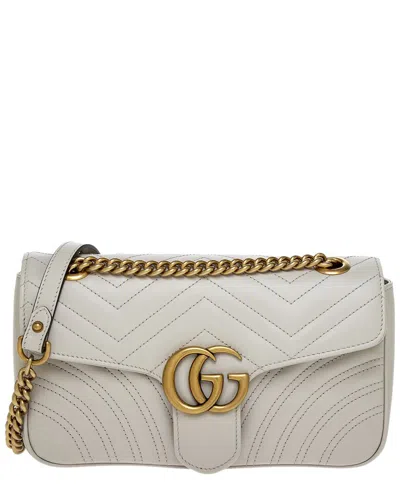Gucci Small Leather Gg Marmont Shoulder Bag In Grey