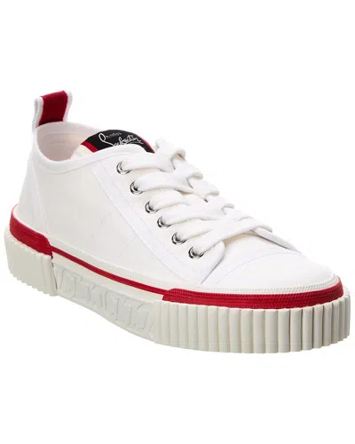 Christian Louboutin Pedro Donna Canvas Red Sole Trainers In White