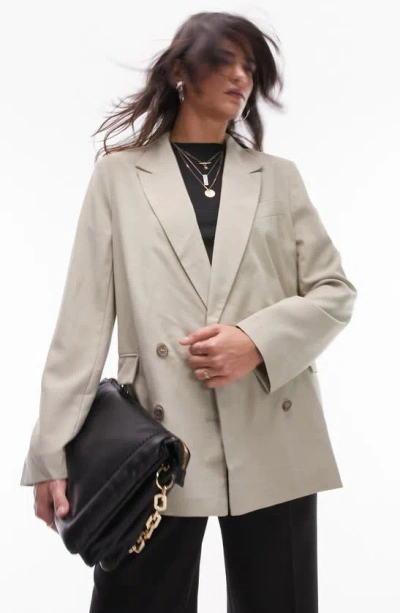 Topshop Tailored Oversized Double Breasted Blazer In Stone-neutral