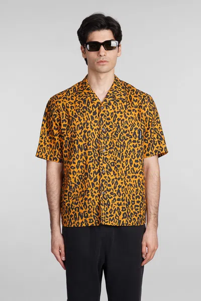 Palm Angels Leopard-print Poplin Shirt In Orange