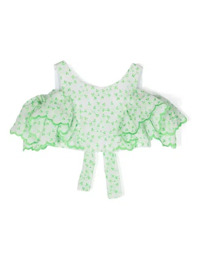 Miss Grant Babies' Embroidered-motif Cropped Top In Green