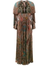 Etro Cape-back Pleated Printed Georgette Maxi Dress In Red