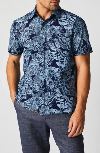 Billy Reid Short Sleeve Indigo Botanical Treme Block Shirt - Indigo