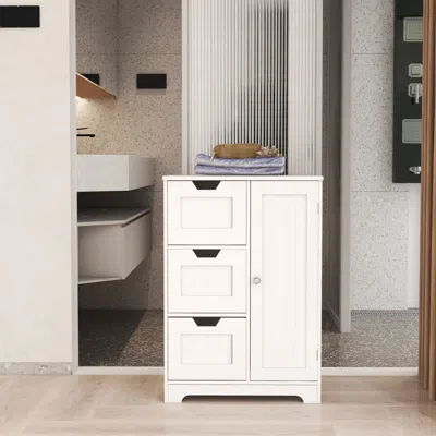 Simplie Fun White Freestanding Storage Cabinet For Bathroom And Living Room (one Door