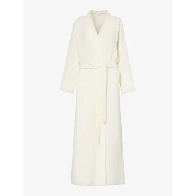 The Nap Co Womens Cream Crinkled Belted Cotton Robe