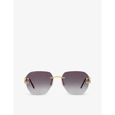 Cartier Womens Gold Ct0394s Square-frame Metal Sunglasses