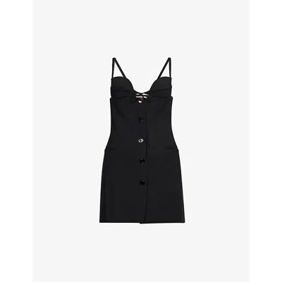 Nensi Dojaka Womens Black Button-down Cut-out Crepe Mini Dress
