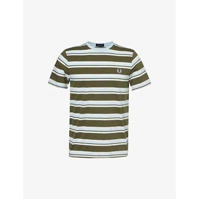 Fred Perry Embroidered-logo Cotton T-shirt In Unifrom Green Multi