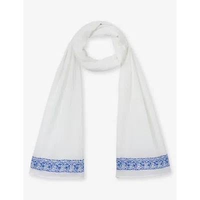 The White Company Embroidered Textured-weave Cotton Scarf In White