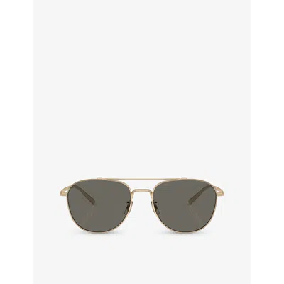 Oliver Peoples Mens Gold Ov1335st Pilot-frame Titanium Sunglasses In Green