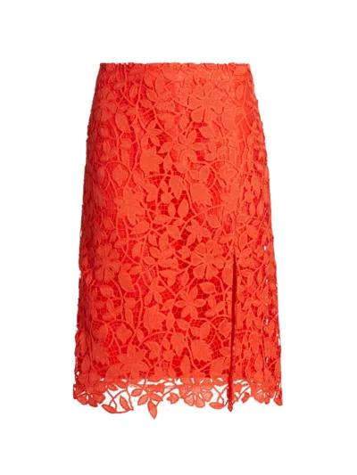 Milly Women's Carreen Floral Lace Slit Skirt In Coral