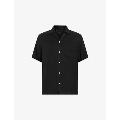 Allsaints Mens Jet Black Sunsmirk Embroidered-print Relaxed-fit Woven Shirt
