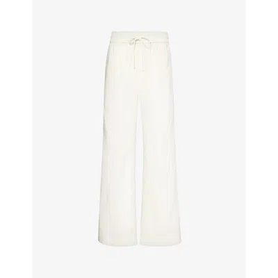 Frame Womens Cream Drawstring-waist Wide-leg High-rise Cotton-blend Trousers