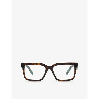 Prada Mens Brown Pr 10yv Rectangle-frame Tortoiseshell Acetate Eyeglasses