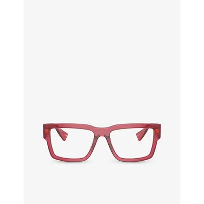 Miu Miu Mens Red Mu 02xv Rectangle-frame Acetate Eyeglasses In Pink