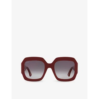Cartier Womens Red Ct0434s Butterfly-frame Acetate Sunglasses In Burgundy