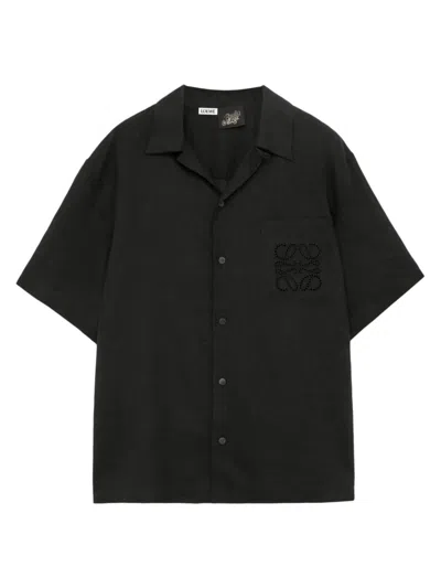 Loewe X Paula's Ibiza Linen Logo Short-sleeve Shirt In Black