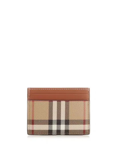 Burberry Check Reason Card Holder Wallet In Nude