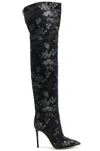 GIANVITO ROSSI GIANVITO ROSSI EMBROIDERED SILK RENNES THIGH HIGH BOOTS IN BLACK,FLORAL,G80749 15RIC KYO