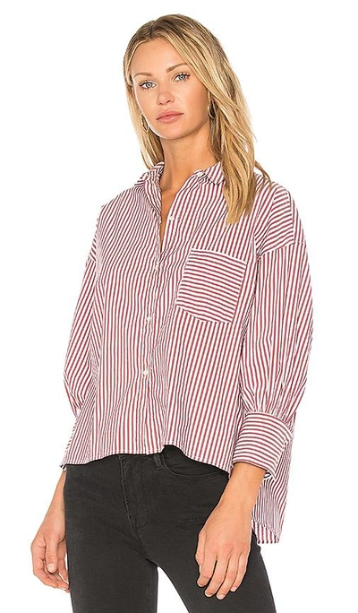 Nili Lotan Filmore Striped Cotton Shirt In Burgundy Stripe