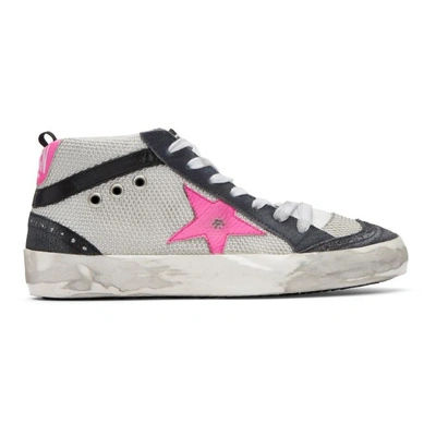 Golden Goose Grey Mid Star Net Sneakers In White