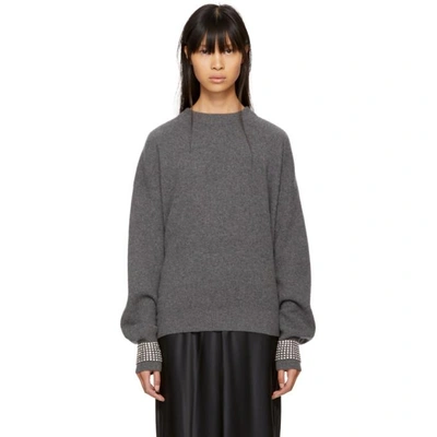 Alexander Wang Crew Neck Pullover With Crystal Trimmed Cuffs In Grey ...