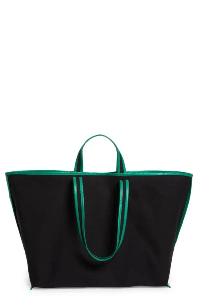 Kassl Large Contrast Trim Canvas Tote In Black / Oil Green 0175