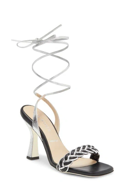 Ron White Vanessa Metallic Braided Ankle-tie Sandals In Onyx/silver