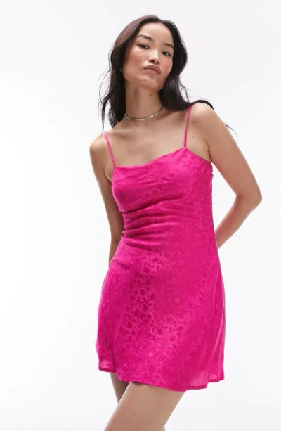 Topshop Floral Strap Jacquard Mini Slip Dress In Fuchsia-pink