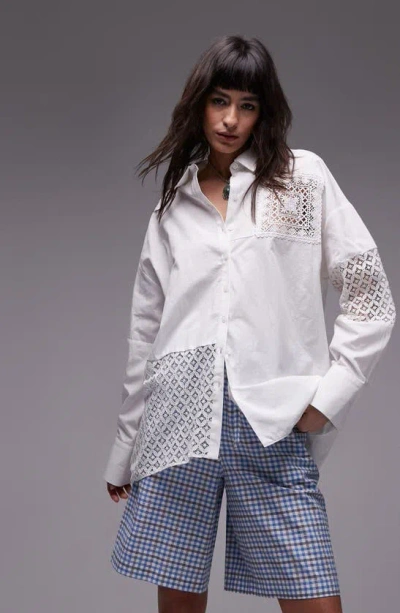 Topshop Patched Cutwork Shirt In White
