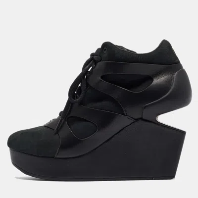 Pre-owned Alexander Mcqueen Mcq By  For Puma Black Leather And Nubuck Leap Wedge Sneakers Size 40.5
