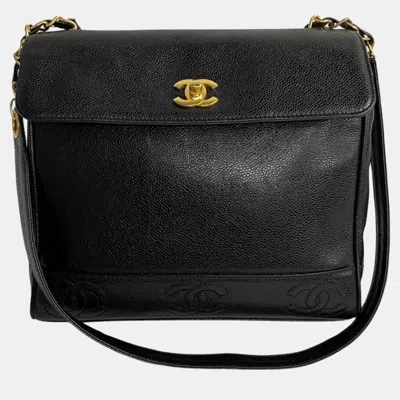 Pre-owned Chanel Black Leather Logo Cc Shoulder Bag