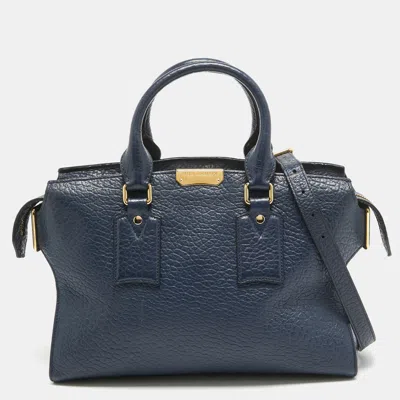 Pre-owned Burberry Blue Pebbled Leather Clifton Satchel