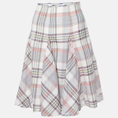 Pre-owned Max Mara Beige Checked Cotton Flared Skirt S