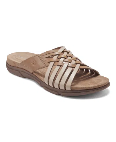 Easy Spirit Meadow Womens Leather Comfort Wedge Sandals In Dark Brown