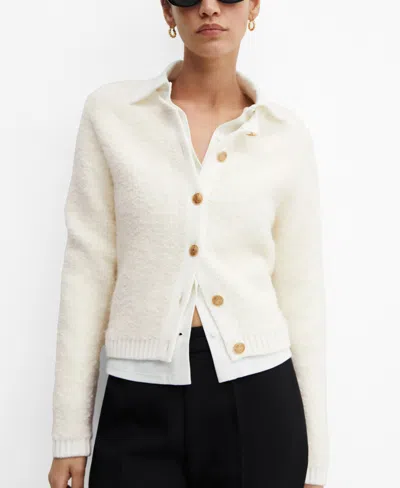 Mango Knitted Buttoned Jacket Off White In Natural White