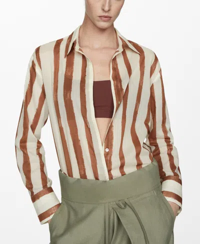 Mango Women's 100% Cotton Striped Shirt In Light Beige