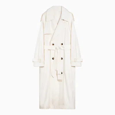 Burberry Beige Silk Double Breasted Trench Coat In Cream