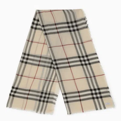 Burberry Check Stone Wool Scarf In Gray